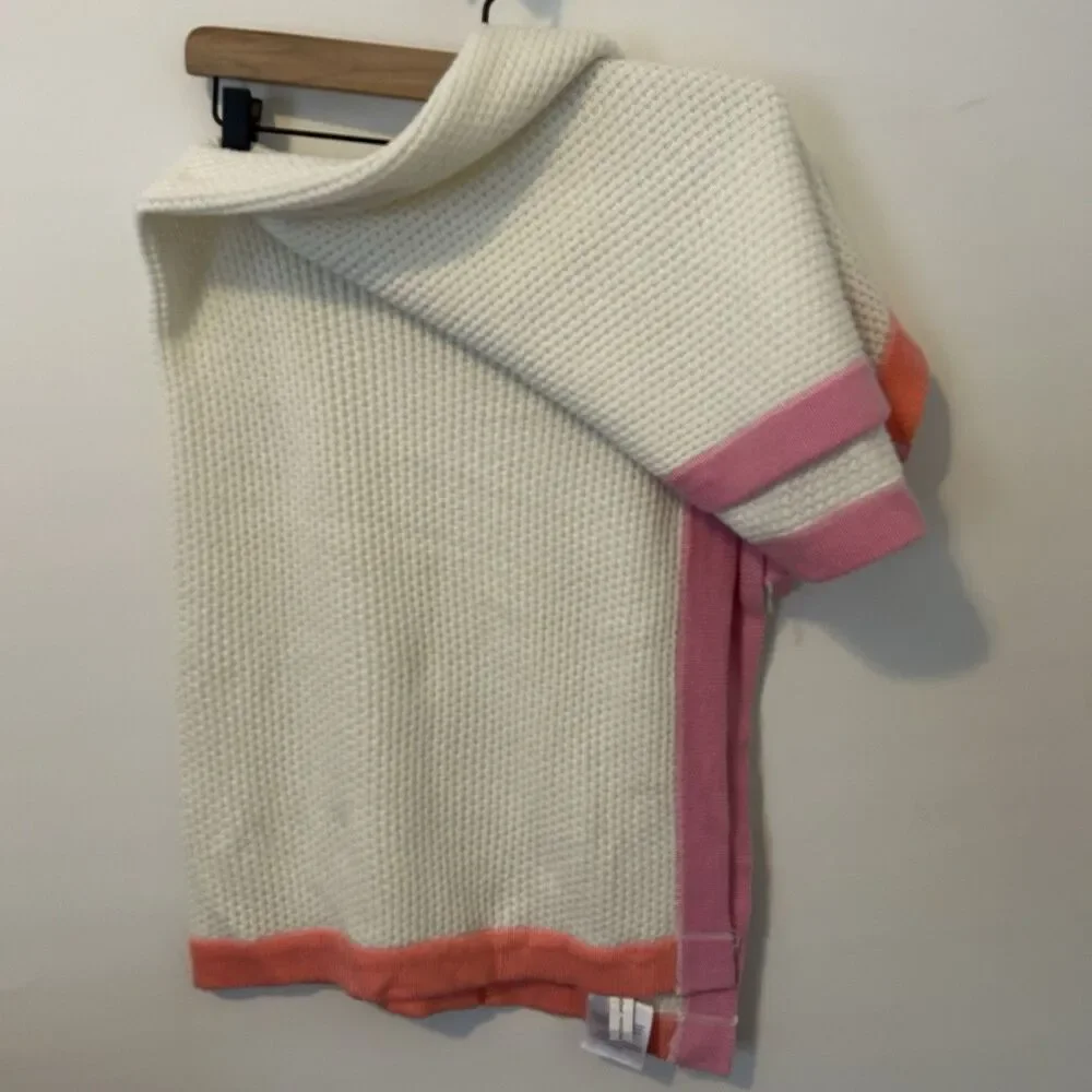 Lambs & Ivy Baby Blanket Cream With Satin Trim Pink And Orange Waffle Knit 47x37